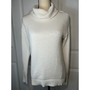 Athleta White Textured Knit Cowl Neck‎ Sweater Size S Cotton Blend